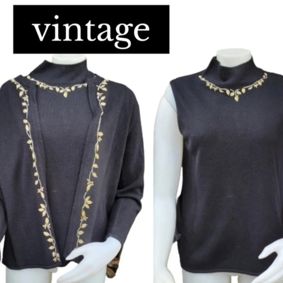 Vintage Gold Leaf embroidery Sweater Set M - Picture 10 of 10